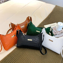 Crocodile Embossed Baguette Bag Solid Shoulder Bag All Match Underarm Bag