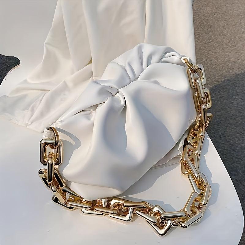 Ruched Underarm Bag Thick Chain Shoulder Bag Women's PU Leather Cloud Purse