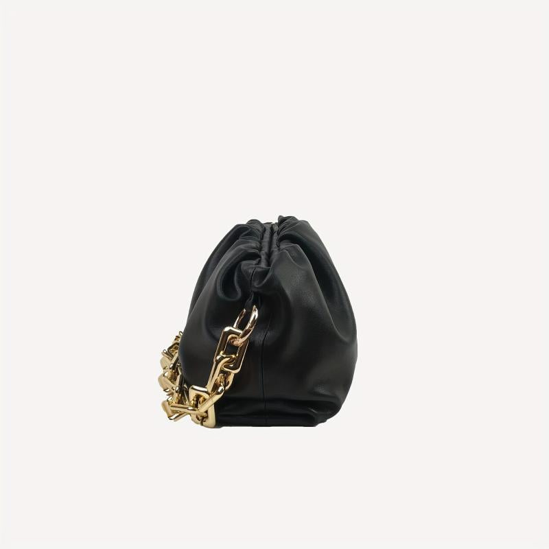 Ruched Underarm Bag Thick Chain Shoulder Bag Women's PU Leather Cloud Purse
