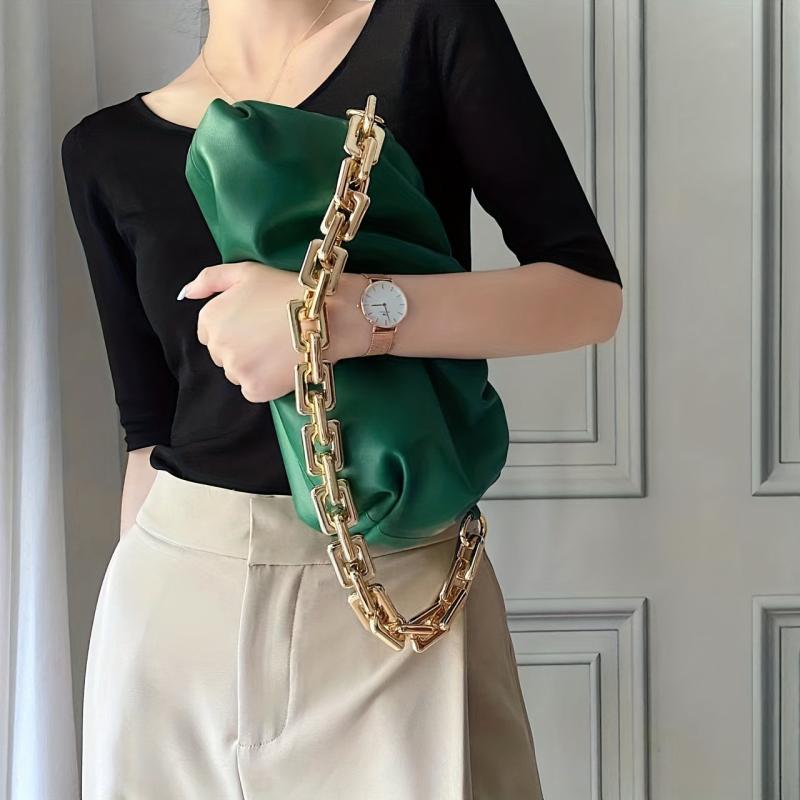 Ruched Underarm Bag Thick Chain Shoulder Bag Women's PU Leather Cloud Purse