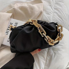 Ruched Underarm Bag Thick Chain Shoulder Bag Women's PU Leather Cloud Purse