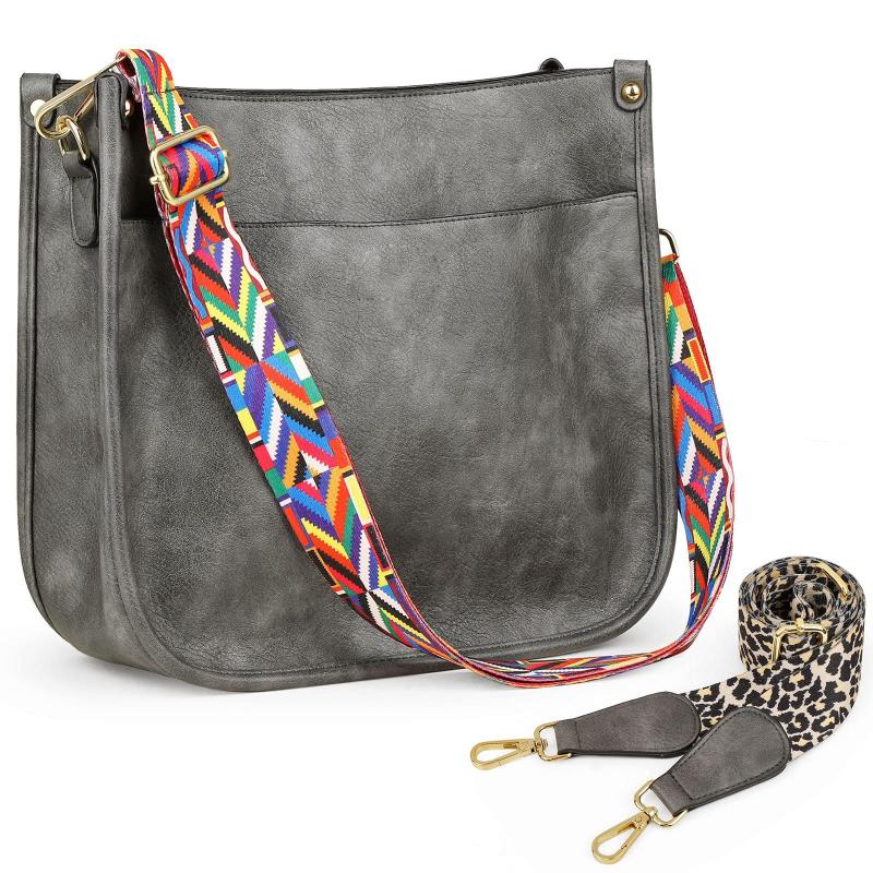 Vintage Square Shoulder Bag Solid Crossbody Bag With Wide Retro Pattern Strap