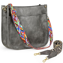 Vintage Square Shoulder Bag Solid Crossbody Bag With Wide Retro Pattern Strap