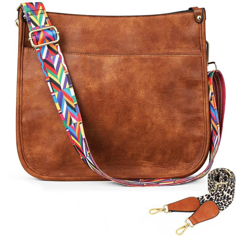 Vintage Square Shoulder Bag Solid Crossbody Bag With Wide Retro Pattern Strap