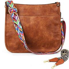 Vintage Square Shoulder Bag Solid Crossbody Bag With Wide Retro Pattern Strap