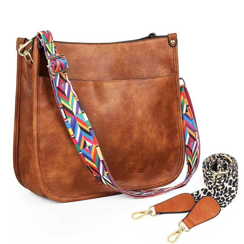 Vintage Square Shoulder Bag Solid Crossbody Bag With Wide Retro Pattern Strap