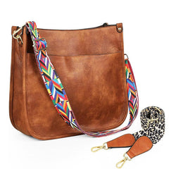 Vintage Square Shoulder Bag Solid Crossbody Bag With Wide Retro Pattern Strap