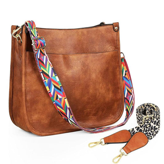 Vintage Square Shoulder Bag Solid Crossbody Bag With Wide Retro Pattern Strap