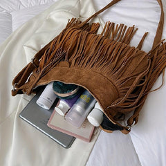 Vintage Fringe Crossbody Bag Suede Boho Style Purse