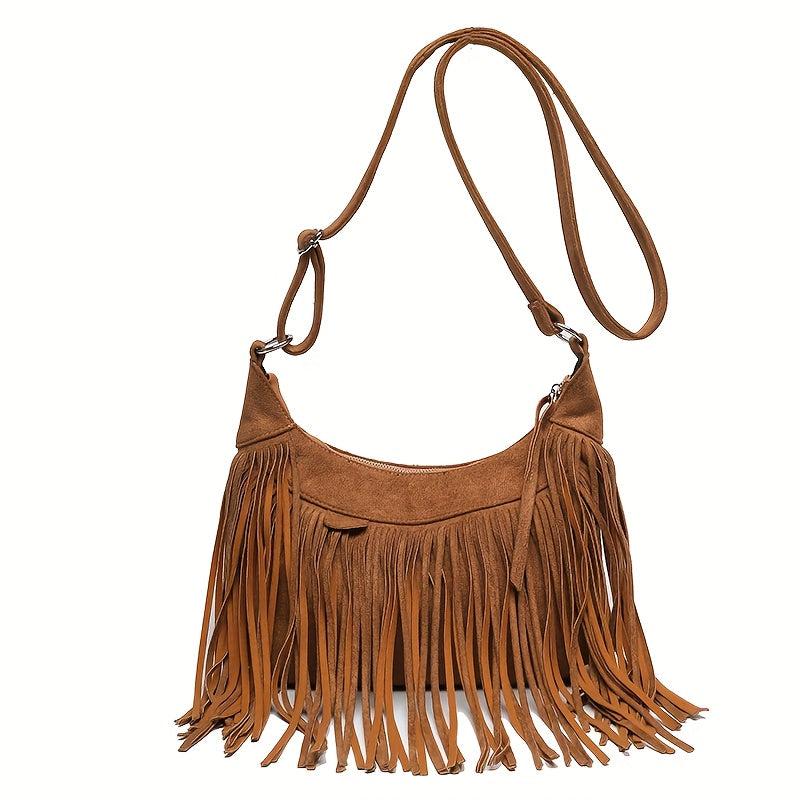 Vintage Fringe Crossbody Bag Suede Boho Style Purse