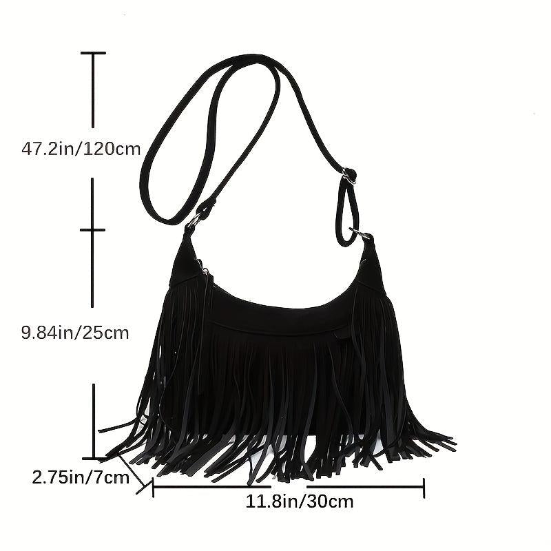 Vintage Fringe Crossbody Bag Suede Boho Style Purse