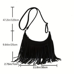 Vintage Fringe Crossbody Bag Suede Boho Style Purse