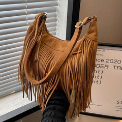 Vintage Fringe Crossbody Bag Suede Boho Style Purse