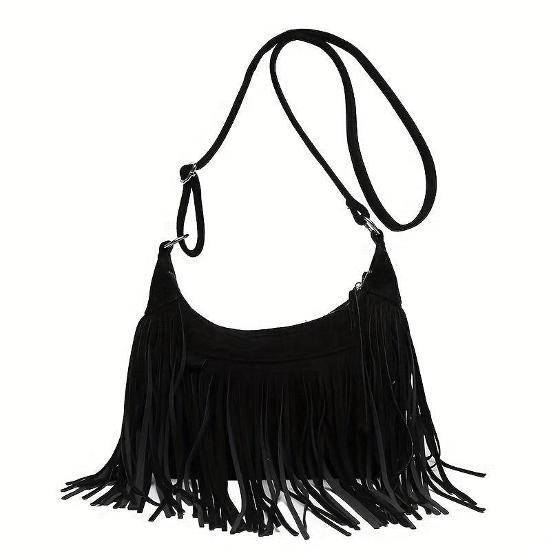 Vintage Fringe Crossbody Bag Suede Boho Style Purse