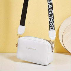 Square Crossbody Bag Zipper Shoulder Bag With Letter Pattern Strap
