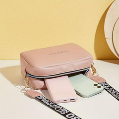 Square Crossbody Bag Zipper Shoulder Bag With Letter Pattern Strap