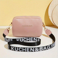 Square Crossbody Bag Zipper Shoulder Bag With Letter Pattern Strap