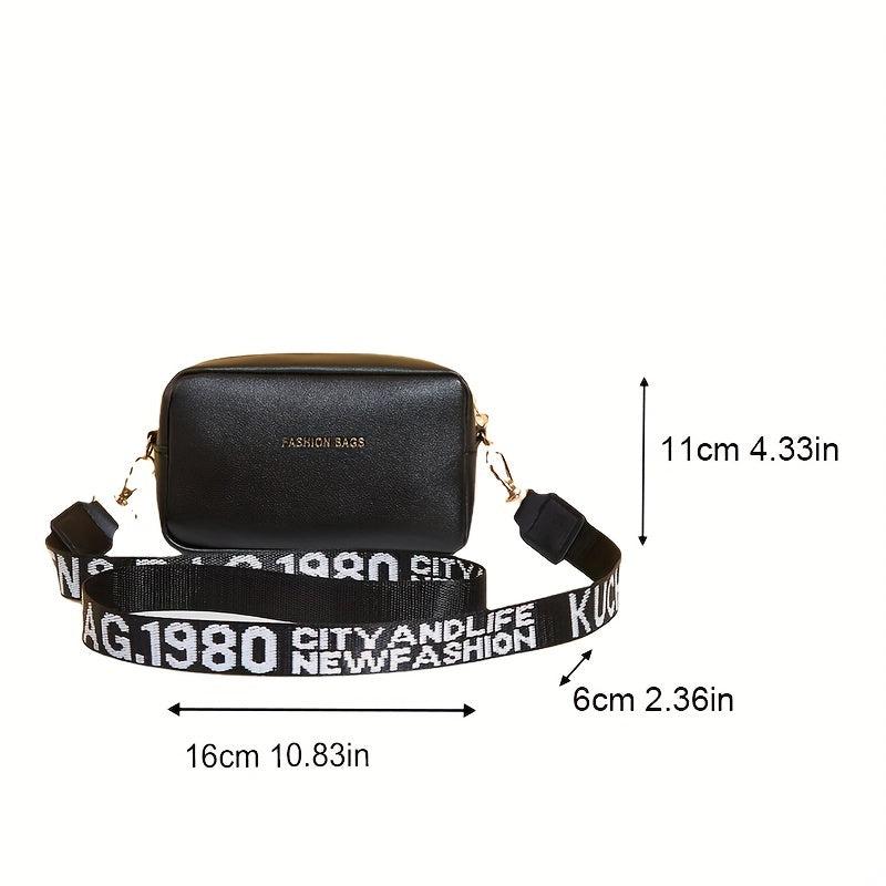 Square Crossbody Bag Zipper Shoulder Bag With Letter Pattern Strap