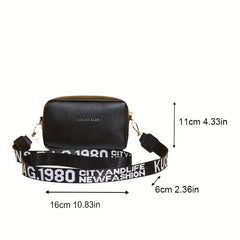 Square Crossbody Bag Zipper Shoulder Bag With Letter Pattern Strap