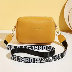 Square Crossbody Bag Zipper Shoulder Bag With Letter Pattern Strap