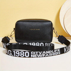 Square Crossbody Bag Zipper Shoulder Bag With Letter Pattern Strap
