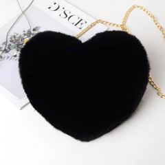 Heart Shaped Fluffy Shoulder Bag Chain Crossbody Zipper Purse
