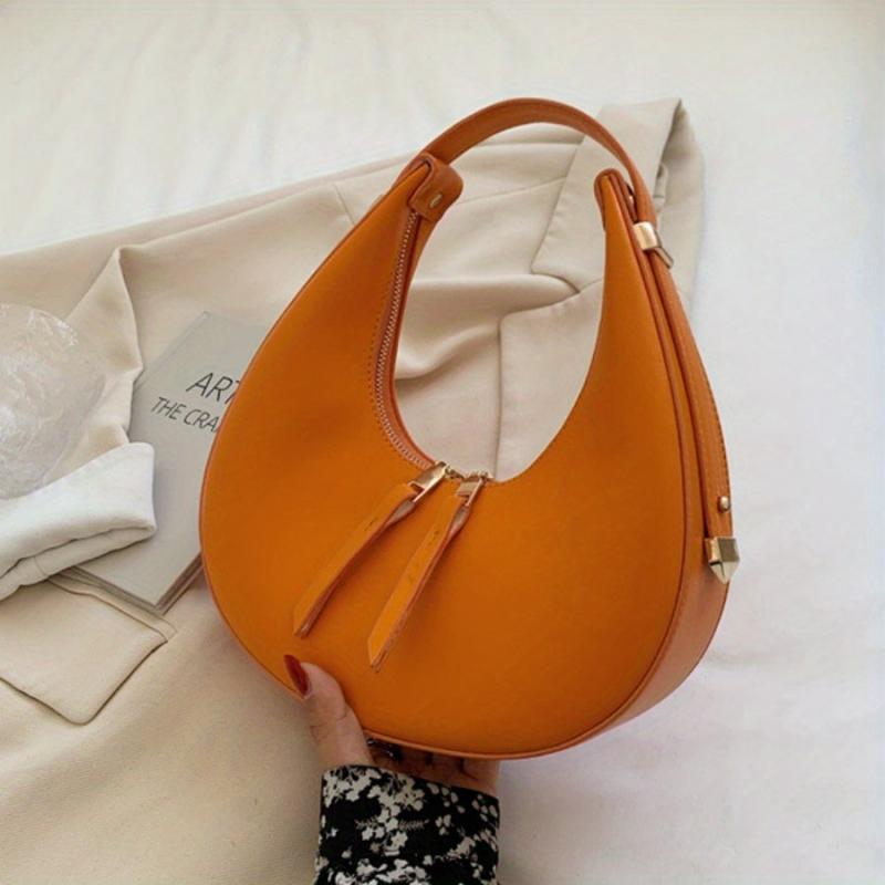 Vintage Top Handle Hobo Bag Faux Leather Zipper Purse