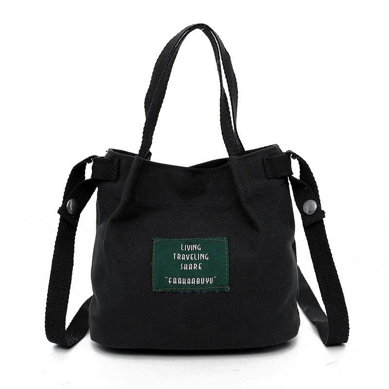 Letter Patched Decor Canvas Bag All match Bucket Bag