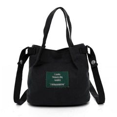 Letter Patched Decor Canvas Bag All match Bucket Bag