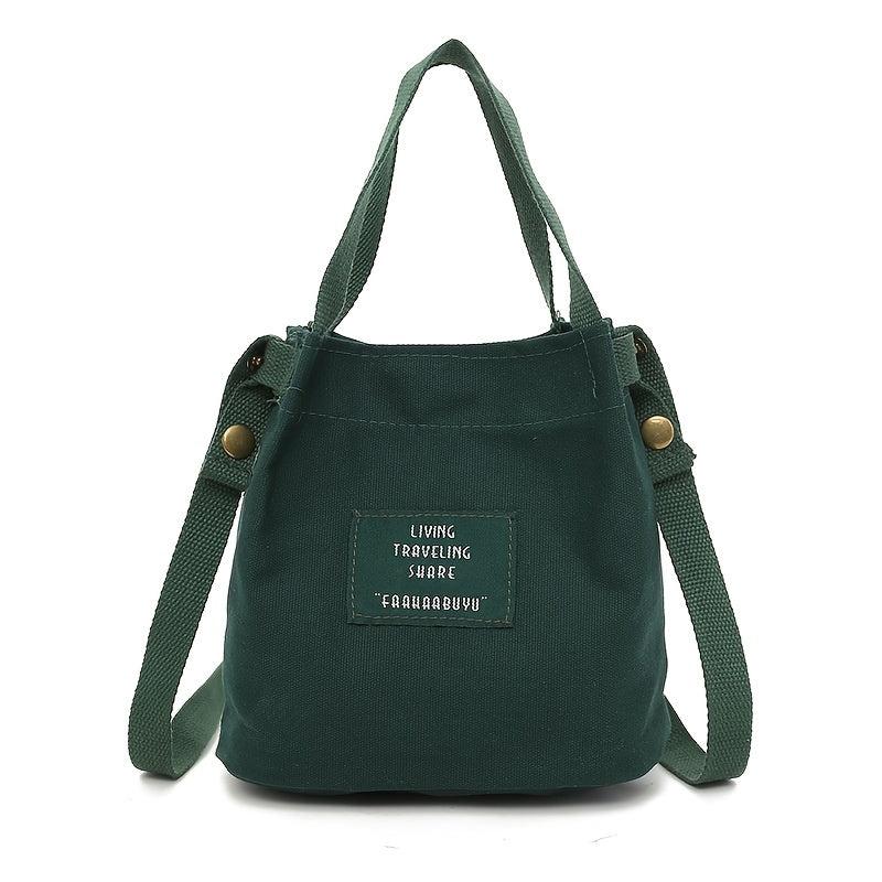 Letter Patched Decor Canvas Bag All match Bucket Bag