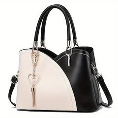 Colorblock Tote Shoulder Bag Satchel Handbag With Tassel