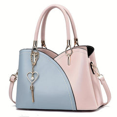 Colorblock Tote Shoulder Bag Satchel Handbag With Tassel