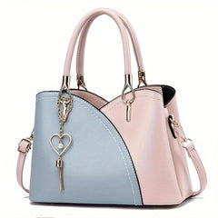Colorblock Tote Shoulder Bag Satchel Handbag With Tassel