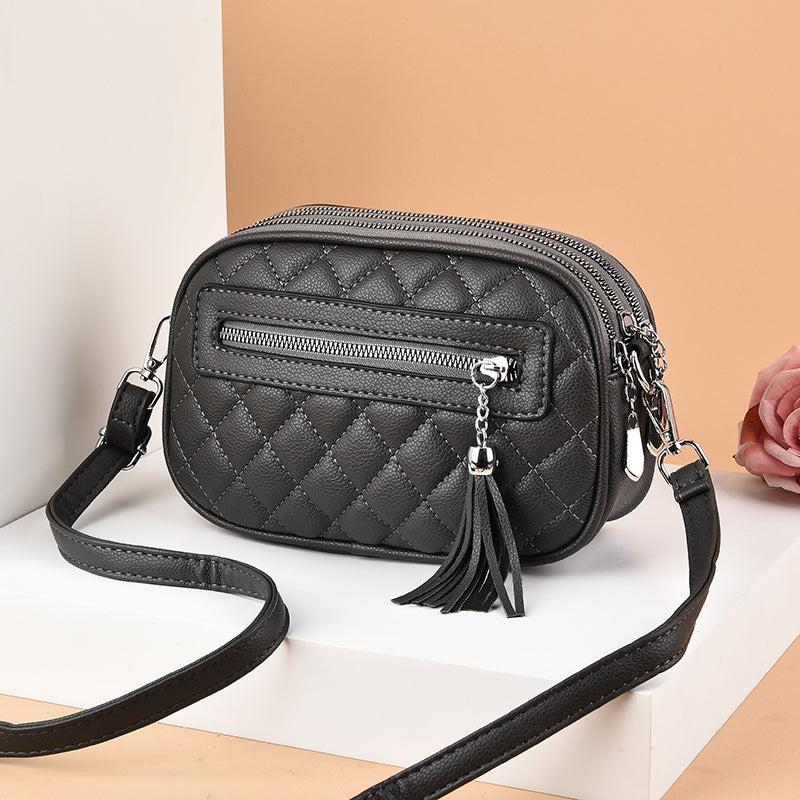 Argyle Quilted Crossbody Bag Small Tassel Vintage Purse