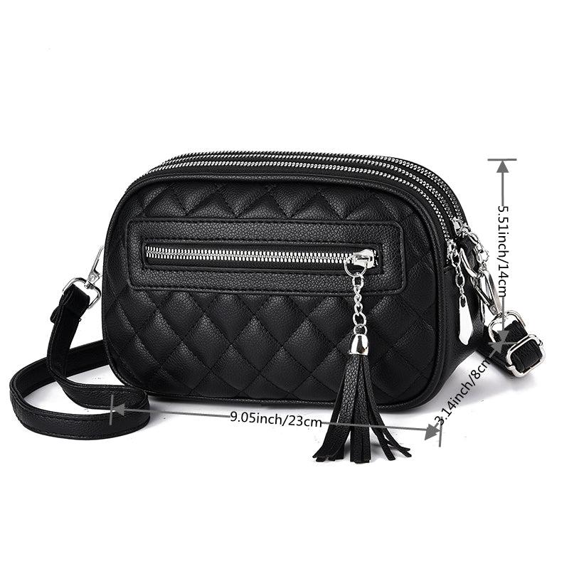 Argyle Quilted Crossbody Bag Small Tassel Vintage Purse