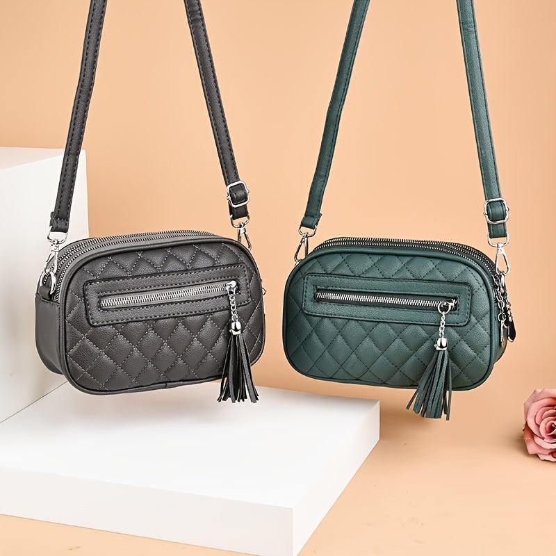 Argyle Quilted Crossbody Bag Small Tassel Vintage Purse