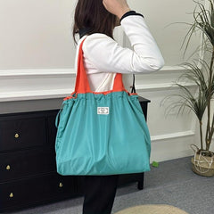 Large Capacity Drawstring Tote Bag Nylon Durable Lightweight Shoulder Bag