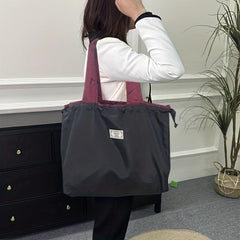 Large Capacity Drawstring Tote Bag Nylon Durable Lightweight Shoulder Bag