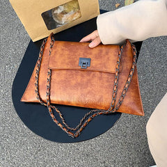 Vintage Chain Flap Square Purse Women's PU Leather Shoulder Bag
