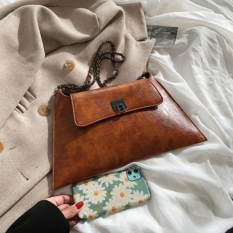 Vintage Chain Flap Square Purse Women's PU Leather Shoulder Bag