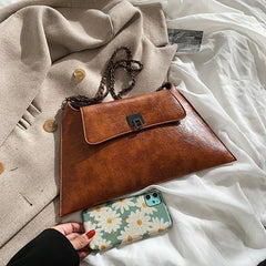 Vintage Chain Flap Square Purse Women's PU Leather Shoulder Bag