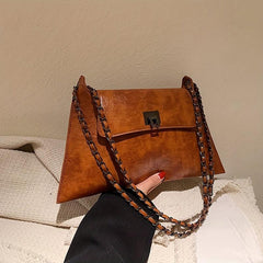 Vintage Chain Flap Square Purse Women's PU Leather Shoulder Bag