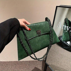 Vintage Chain Flap Square Purse Women's PU Leather Shoulder Bag