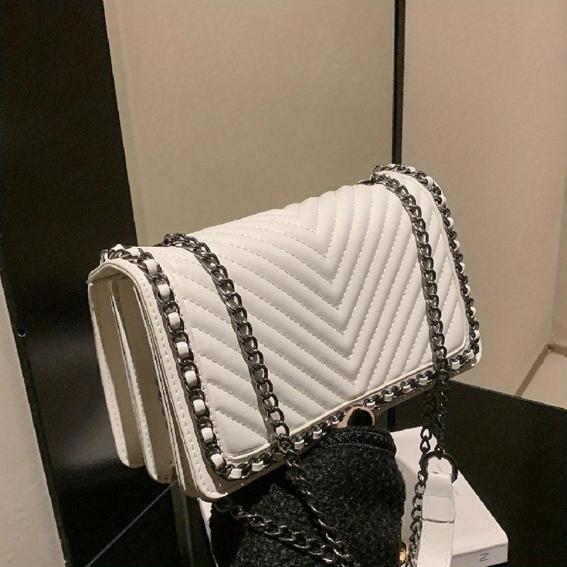 Chevron Quilted Crossbody Bag Square Purse for Women