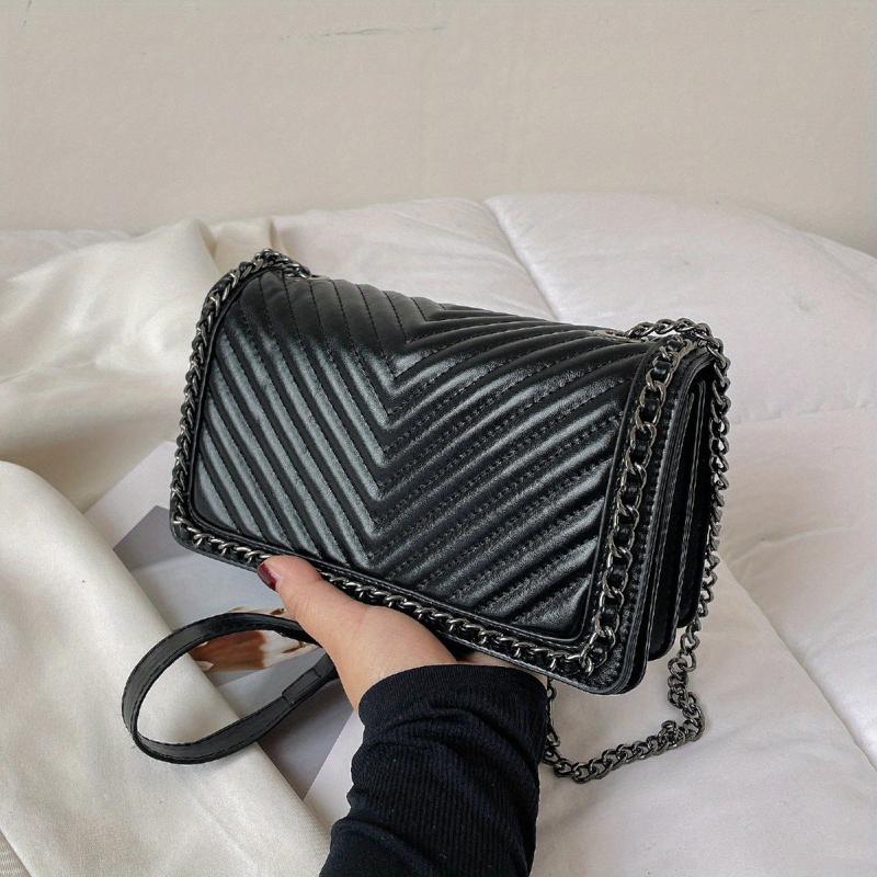 Chevron Quilted Crossbody Bag Square Purse for Women