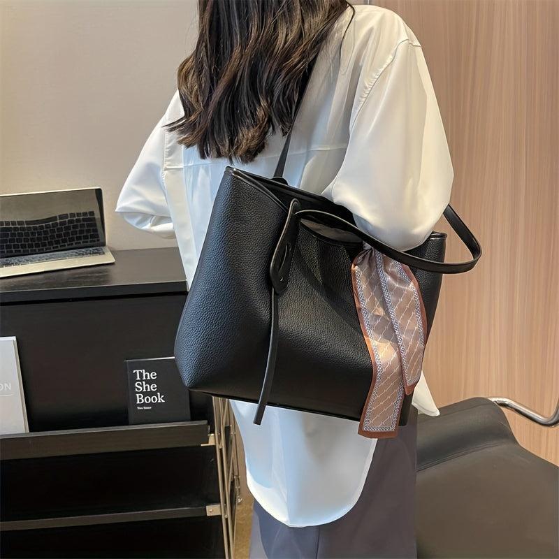 Large Capacity Tote Bag PU Leather Handbags Versatile Shoulder Bag