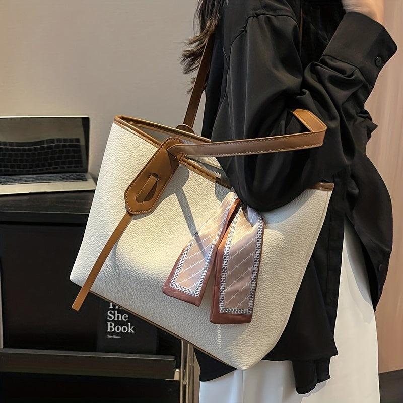 Large Capacity Tote Bag PU Leather Handbags Versatile Shoulder Bag