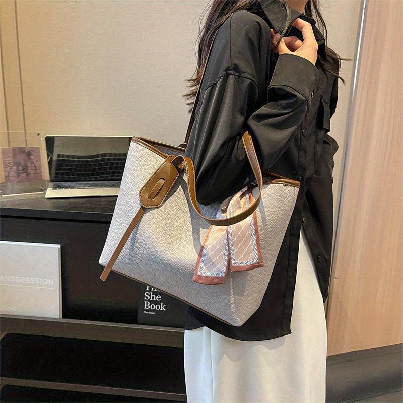 Large Capacity Tote Bag PU Leather Handbags Versatile Shoulder Bag