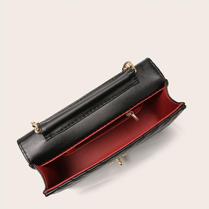 Quilted Flap Chain Square Bag Faux Leather Purse Shoulder Bag