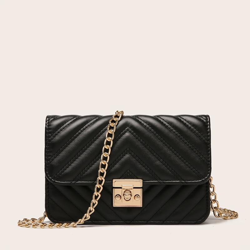 Quilted Flap Chain Square Bag Faux Leather Purse Shoulder Bag